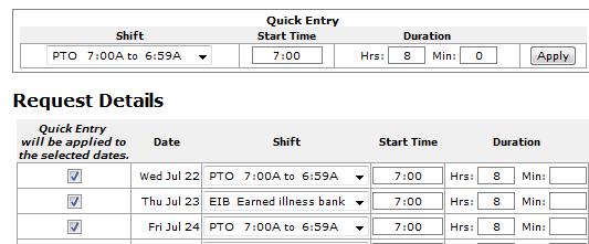 Request Data Grid with Quick Entry Options